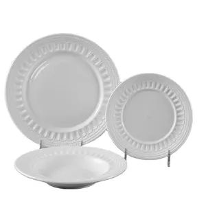 Ensemble de vaisselle en relief en céramique, porcelaine, série de vente chaude, hôtel, Restaurant, porcelaine, blanc, Designs personnalisés pour 4 utilisateurs