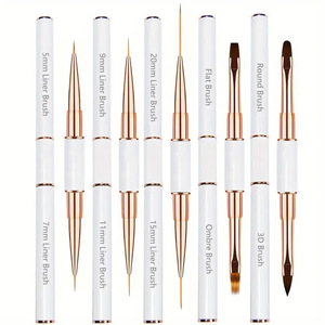 Lot de 5 stylos double embout pour nail art, manche métallique, pour gel UV, dessin de lignes, peinture, sculpture, outil de manucure française - Product Image 1