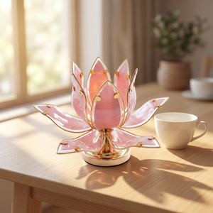 Modern Aesthetic Lotus Table Lamp Pink Glass Petal <b>Lampshade</b> Solid Metal Base E26 Decorative Table Light For Interior Decor - Product Image 5