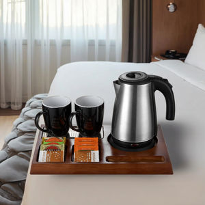 Ohigitechi 5 <span class=keywords><strong>estrellas</strong></span> Hotel Bienvenido <span class=keywords><strong>4</strong></span> en 1 Vintage bandeja de madera de pino <span class=keywords><strong>real</strong></span> W/1,0 L portátil 304 Hervidor eléctrico de acero inoxidable y tazas de cerámica - Product Image 1