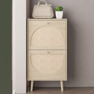 Tich Toto Modern 2-Drawer <b>Shoe</b> Cabinet <b>Rattan</b> <b>Storage</b> Organizer Home Furniture Living Room Rack - Product Image 3