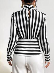 Baju Wanita Ukuran Besar Yuhong Wholesale Fashion, Kemeja Bergaris Hitam Putih Lengan Panjang, Kemeja Elegan, Blus Wanita - Product Image 4