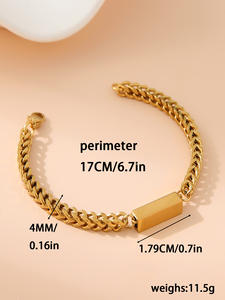 Design minimaliste personnalisé gravé au laser en acier inoxydable Bracelets de couple en vrac chaîne de <span class=keywords><strong>blé</strong></span> barre bracelets de mode pour hommes et femmes - Product Image 4