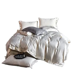 Hotel Supply 100% Cotton White Plain Grid Design 4pc Bedding Set Cheap Hotel Bed Linen For 5 Star Hotel