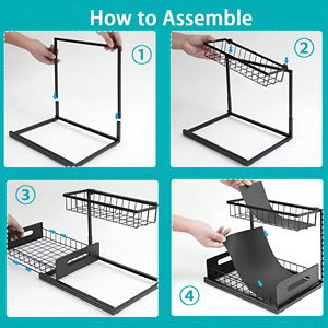 <span class=keywords><strong>Sous</strong></span> l'évier 2 niveaux coulissant armoire panier organisateur tiroir extractible armoire multi-usages évier organisateur pour salle de bain cuisine - Product Image 5