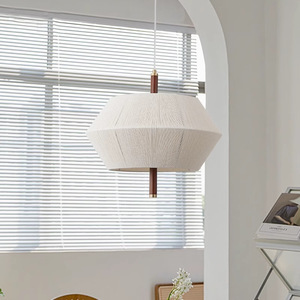 Japanese-Style Solid Wood Minimalist Bedroom Chandelier Vintage Woven Fabric Pendant <b>Light</b> for Living Study <b>Dining</b> Room Lighting - Product Image 5