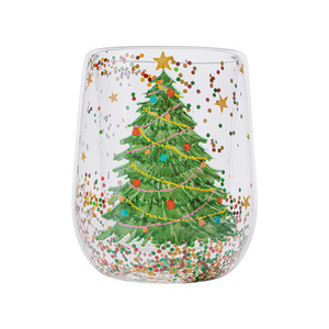 Neues Design Weihnachts-Wunschbecher mit Weihnachtsbaummuster, doppelwandiger Wasserbecher aus klarem Glas - Product Image 2
