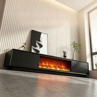 Meuble TV Minimaliste Italien de Haute Qualité, Moderne, Noir, avec Cheminée 3D et Décoration Flamme Simulée, Ensemble Support TV