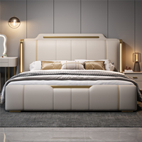 Neues Echtes Leder-Stauraumbett Minimalistisch Modern Hauptschlafzimmer Luxuriös 18m Italienischer Stil Trendiges Queen-Size Massivholzbett