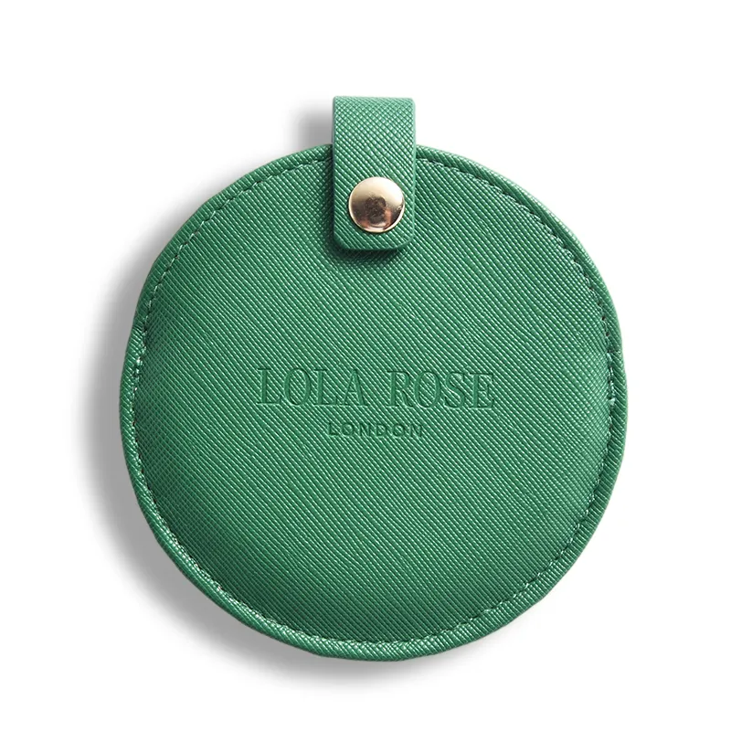 Espejo de bolsillo de aleación de zinc de protección Premium de cuero personalizado con etiqueta de equipaje colgante