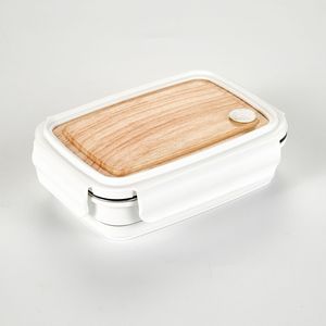 304 Stainless Steel <b>Lunch</b> <b>Box</b> Wood Grain Double Layer Bento <b>Box</b> For Students And Office Workers - Product Image 4