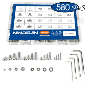 NINDEJIN Stainless Steel Allen <b>Bolts</b> Nuts Washers Kit M2 M3 <b>M4</b> M5 Sizes Plain Grade A2-70 - Product Image 2
