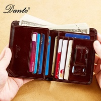 Dompet kulit asli pria, kwax lilin minyak lapisan pertama kulit sapi sikat Anti Maling pemegang kartu vertikal RFID