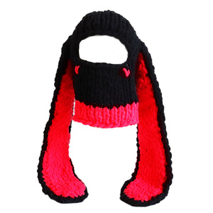 Venta al por mayor hecho a mano hombres y mujeres ganchillo invierno sombrero con oreja cara máscara sombreros Halloween largo conejo oreja esquí máscara <span class=keywords><strong>Bacalava</strong></span> - Product Image 4