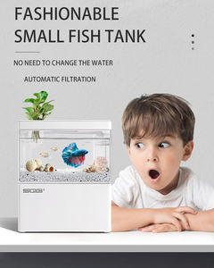 小型家用桌面自循环生态系统静音迷你亚克力金鱼缸，带过滤器、USB端口、智能照明 - Product Image 4