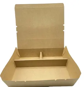 Disposable 3 compartment kraft paper box lunch box fast food takeaway container custom printing