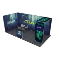 Stand d'exposition modulaire SEG rétroéclairé en tissu, système d'affichage portable avec cadre en aluminium et comptoir
