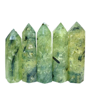 Vente en gros de baguettes de guérison en cristal naturel écologique, pointe de cristal de préhnite polie, idéale pour un cadeau - Product Image 1