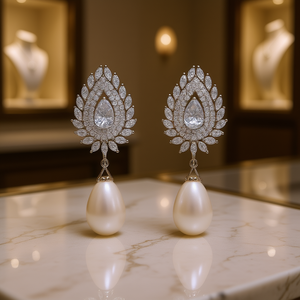 Pendientes de Oro Blanco de Lujo con Perlas Cultivadas del Mar del Sur, Grado AAA, Forma Barroca, Engaste de Garra, para Boda, Plata 925 para Mujer - Product Image 2