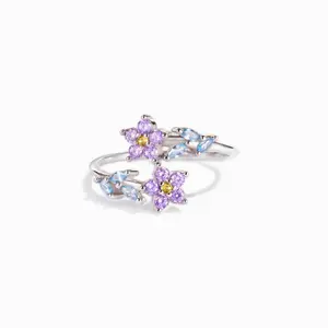 Mode mignon rose fleur feuille diamant métal argent sterling pierres précieuses bagues bague de fiançailles en argent sterling 925