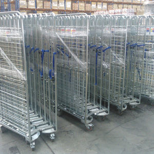 Katlanır galvanizli Metal depo dört Castor tekerlek endüstriyel depolama taşıma kargo kafesi market arabası - Product Image 6