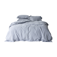 Vente en gros 100% pur lin à fines rayures ensemble de literie Queen Size Style ajusté avec oreiller Enzyme drap de lin lavé