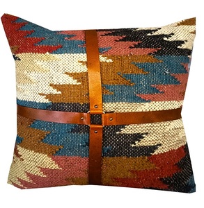 Premium Wool Jute Cushion with Leather Belt Decorative <b>Throw</b> Pillow <b>for</b> Living Room Interior Styling and Furnishing - Product Image 6