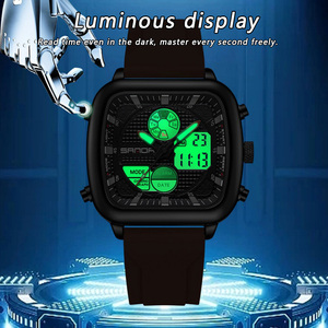Reloj de Cuarzo Cuadrado Elegante para Hombre Sanda 9101, Reloj de Pulsera Digital Multifuncional Informal con Doble Pantalla y Alarma - Product Image 1
