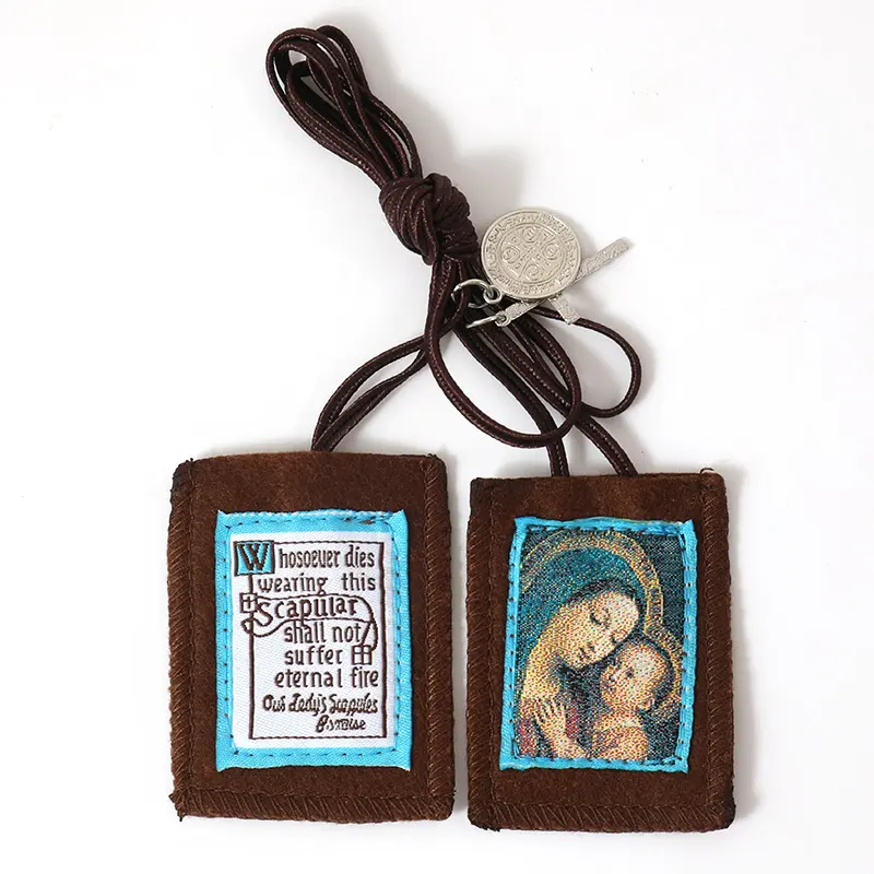 Customized Our Lady of Guadalupe Fabric Pendant Necklace Religious Saint Benedict Cross Charm Catholic Scapular for Prayer
