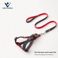 Harnais et laisse pour chien, ensemble en denim double face rouge avec surpiqûres jaunes pour chiens de petite, moyenne et grande taille