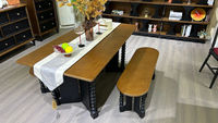 Table à manger ovale multifonctionnelle de style vintage français en bois massif, style mi-siècle, pour usage domestique, bureau de conférence