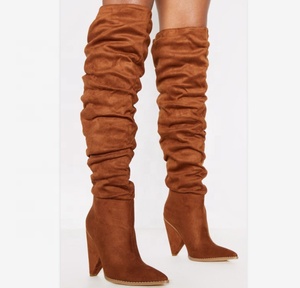 Fashion High Heels <b>Boots</b> Pointed Toe Slip-on Women Shoes Knee High <b>Boots</b> Solid Spike Heels Long <b>Boots</b> for Women - Product Image 1