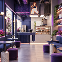 Comptoir de café personnalisé, bar à bubble tea, armoire de rangement, design intérieur complet pour café et boutique de thé au lait