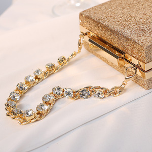 Cross-border New Dinner Bag Rhinestone Chain Portable Crossbody Small Square Women's <b>Clutch</b> Bag Satin Celebrity Tanjing - Product Image 3