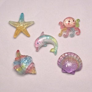 Hot Bán 100Pcs Biển Đại Dương Động Vật Nhựa Flatback Cabochon Mùa Hè Bãi Biển Vỏ Con Sao Biển Cá Heo Động Vật Cho Đồ Trang Sức Làm DIY - Product Image 2