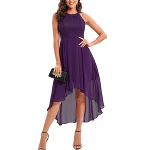 Party Dress Lace Halter Neck Purple Formal Swing Gown 2022 Prom Dresses for Women