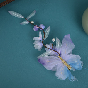 Diseño original, pinzas para el cabello de seda con mariposas moradas en degradado hechas a mano, accesorios para el cabello de estilo chino tradicional, venta al por mayor y - Product Image 3