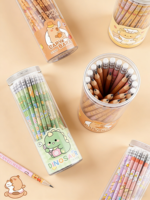 Ensemble de crayons à mine hexagonaux HB imprimés mignons, écriture fluide, antidérapants, papeterie promotionnelle pour étudiants avec boîte de rangement en conserve