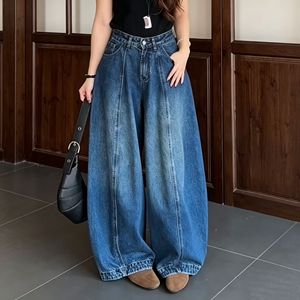 Jean baggy taille haute pour <span class=keywords><strong>femme</strong></span>, coupe large, en denim délavé vintage avec coutures apparentes, <span class=keywords><strong>pantalon</strong></span> décontracté ample style streetwear - Product Image 3