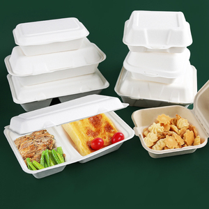 Caixas de Papel Biodegradáveis Descartáveis de Bagaço de Cana-de-Açúcar para Hambúrguer e Embalagens Clamshell para Viagem - Product Image 2