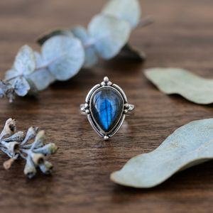 Anillo de Labradorita Natural al por Mayor, Plata de Ley 925, Hecho a Mano, con Destello Azul, para Bodas, Fiestas, Unisex, Estilo Vintage Boho - Product Image 1
