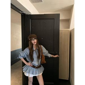 Camisa de Mezclilla a Rayas Azules para Mujer, Corte Regular, Estilo Vintage Chic, Manga Larga, con Botones, Transpirable, para Uso Diario - Product Image 3