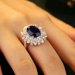 Bague en saphir bleu ovale de haute qualité, bijoux vintage tendance, pierre cultivée en laboratoire - Product Image 5