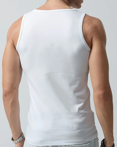 Canotta da <span class=keywords><strong>uomo</strong></span> in tinta unita con scollo elastico a coste stile estivo canottiera da <span class=keywords><strong>uomo</strong></span> senza maniche in cotone ad asciugatura rapida e traspirante tinta unita - Product Image 4