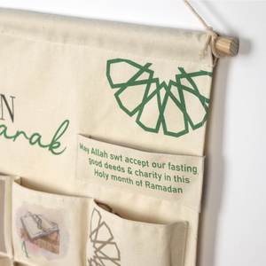 Sac Ramadan Mubarak en toile 70*94 cm avec impression UV, calendrier du compte à rebours de l'Aïd avec grandes poches - Product Image 2