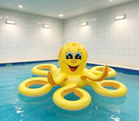 Bouée gonflable pieuvre jaune, jouet de natation interactif pour enfants et adultes avec 6 anneaux de jeu