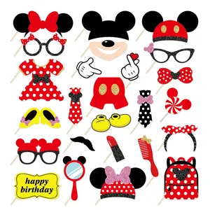 Huancai cute cartoon party favors mickey theme fun photo booth puntelli con bastoncini di legno per bambini forniture per feste di buon compleanno