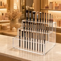 Support de présentation pour pinceaux de maquillage en acrylique Calic, transparent, 3 niveaux, pour comptoir, salon de beauté, vente au détail, logo personnalisé, OEM, vente en gros