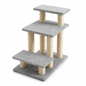 <span class=keywords><strong>Arbre</strong></span> <span class=keywords><strong>à</strong></span> <span class=keywords><strong>chat</strong></span> minimaliste <span class=keywords><strong>à</strong></span> trois niveaux en gros avec poteau <span class=keywords><strong>à</strong></span> gratter en sisal naturel, escalier pour animaux de compagnie gris clair pour petits chiens et chats OEM - Product Image 1