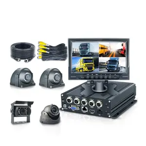 Truck Bus Synchronized Video Audio Surveillance System 4 Channel SD DVR 7" Monitor AHD Front Rear View Camera